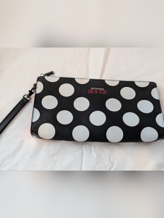 Sephora Handbags - Sephora Black and White Polka Dot Cosmetic Pouch